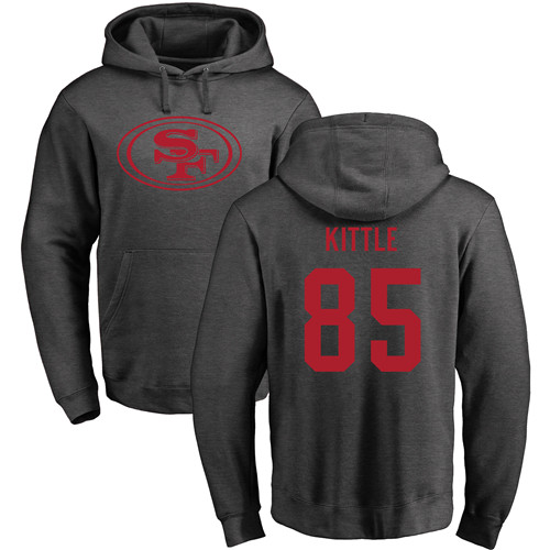 Men San Francisco 49ers Ash George Kittle One Color #85 Pullover NFL Hoodie Sweatshirts